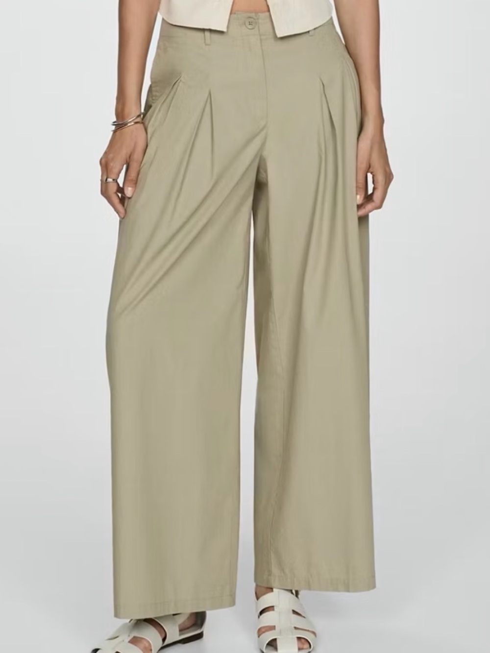 Mango Cotton Pleated Wide-Leg Trousers